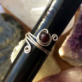 Garnet Sterling Silver Wire Wrapped Ring